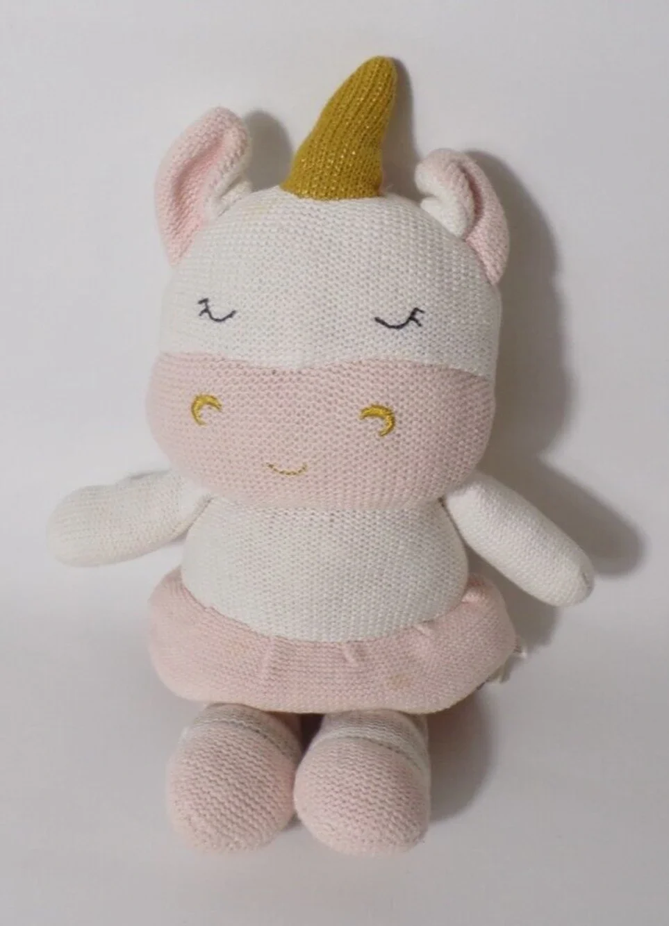 Living Textiles Pink White Kenzie Unicorn Knitted Rattle Baby Plush Toy 15 inch